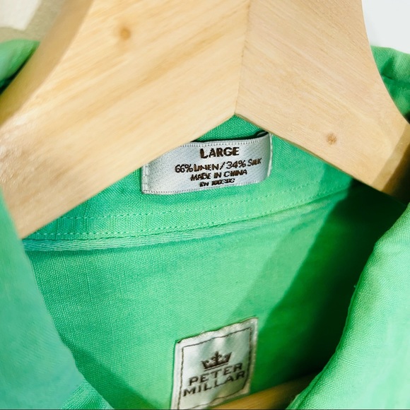 PETER MILLAR Mens Kelly Green Silk & Linen Long Sleeve Button Shirt Size LARGE - Picture 4 of 5